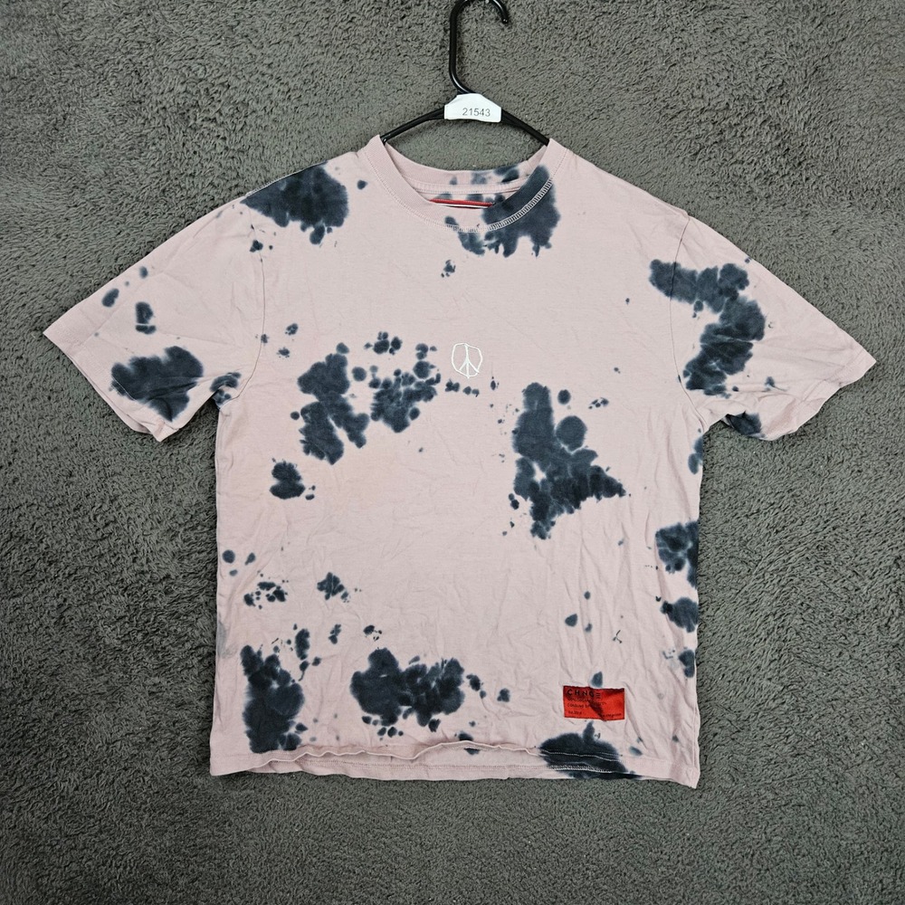 CHNGE Organic Cotton Tie Dye Peace Sign T-Shirt Pink Black Women Small